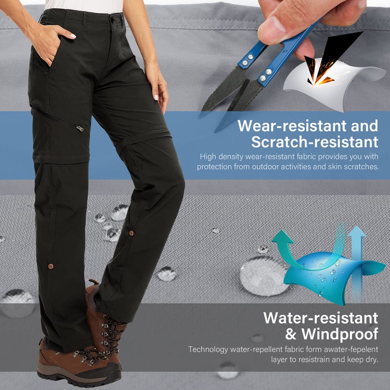 Toomett Women's Hiking Pants Convertible Quick Dry Stretch Lightweight Outdoor UPF 40 Fishing Safari Waterproof Travel Camping Capri Pants,2192,Black,US 8 - Image 3